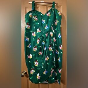 Her Universe Disney Minnie Mouse Green Strapless Dress with Floral Print